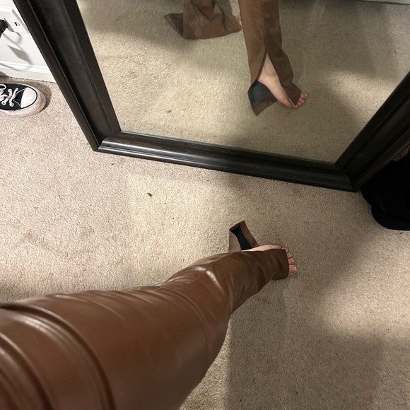 Brown Leather Pants with Leg Slit - Picture 3 of 4